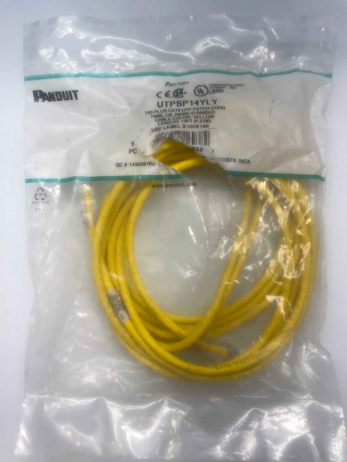 Panduit CAT6 UTP patch cord 14FT yellow
