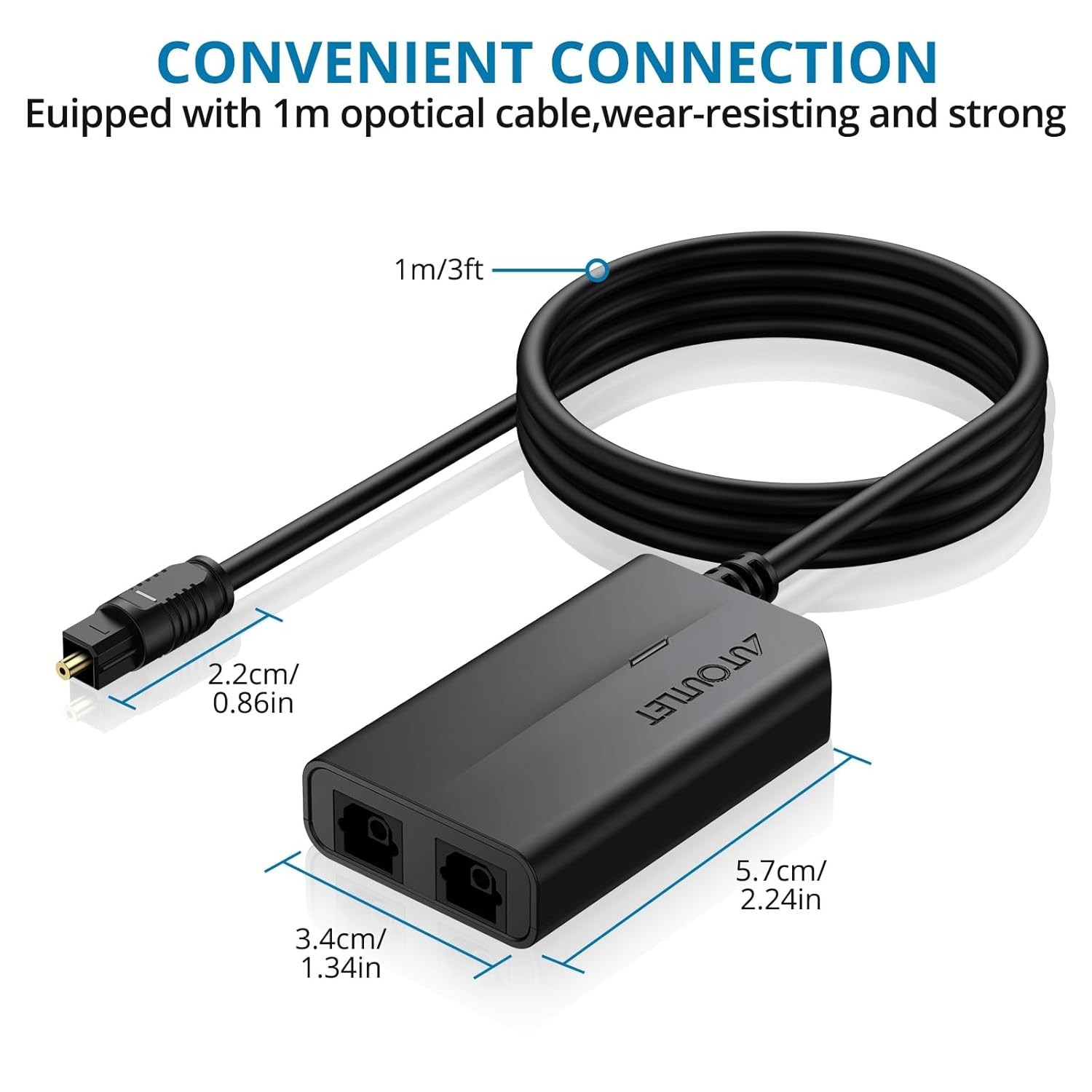 1 in 2 Out Fiber Optic Splitter, Digital Optical Audio Splitter Supports PCM2…