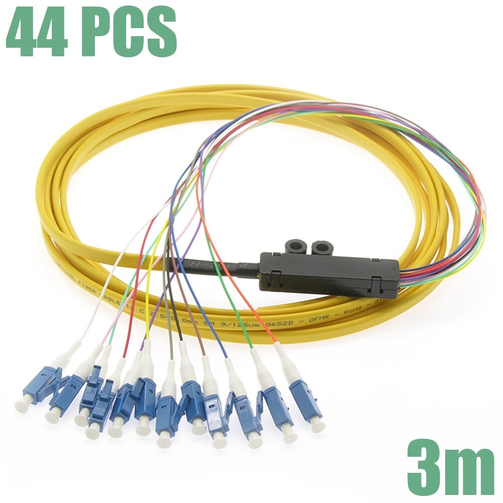 44x 3M 12 Fiber LC UPC Flat Fiber Optic Single Mode Optical Cable Pigtail Yellow