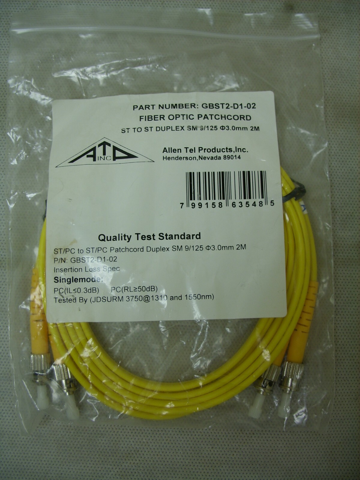 ATP Allen Tel Products INC. # GBST2-D1-02 Fiber Optic Patch Cord (NEW)