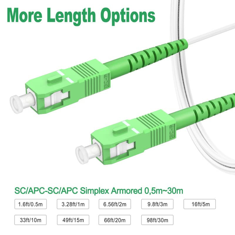 (1.6Ft/0.5M) SC/APC to SC/APC Fiber Optic Internet Cable, Armored Fiber Patch Ca