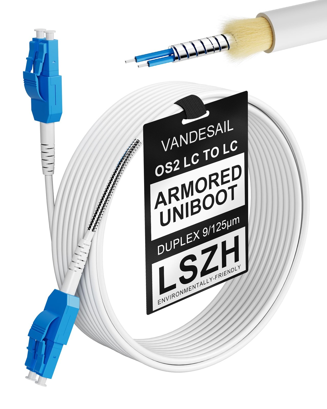 LC to LC OS2 Armored Uniboot Fiber Patch Cable, LC-LC Single Mode Fiber Optic…