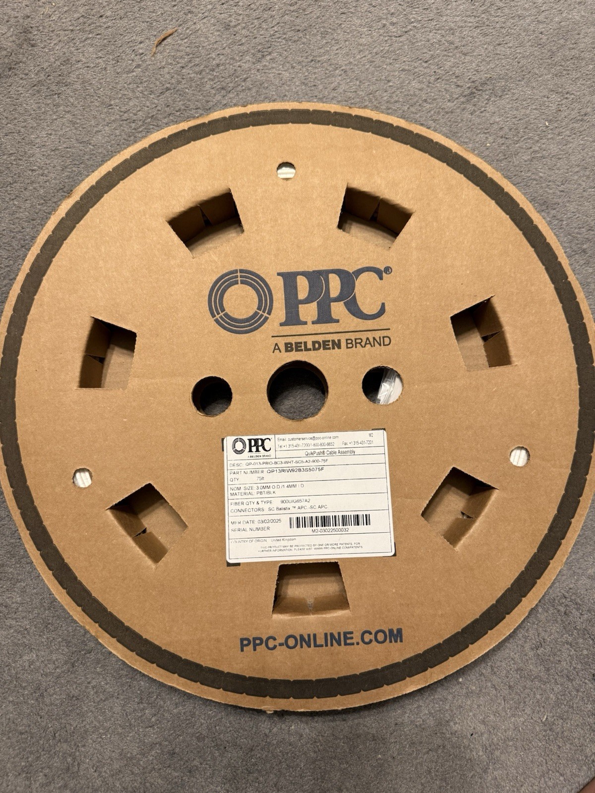 75ft Belden/PPC MiniFlex Optical Fiber Quick-Push APC-SC APC NEW