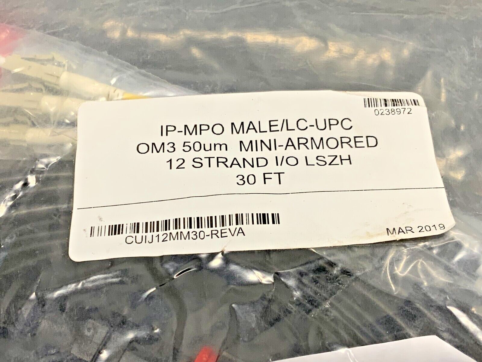 IP-MPO Male/LC-UPC OM3 50um Mini Armored 12 Strand I/O LSZH 30′ CUIJ12MM30-REVA