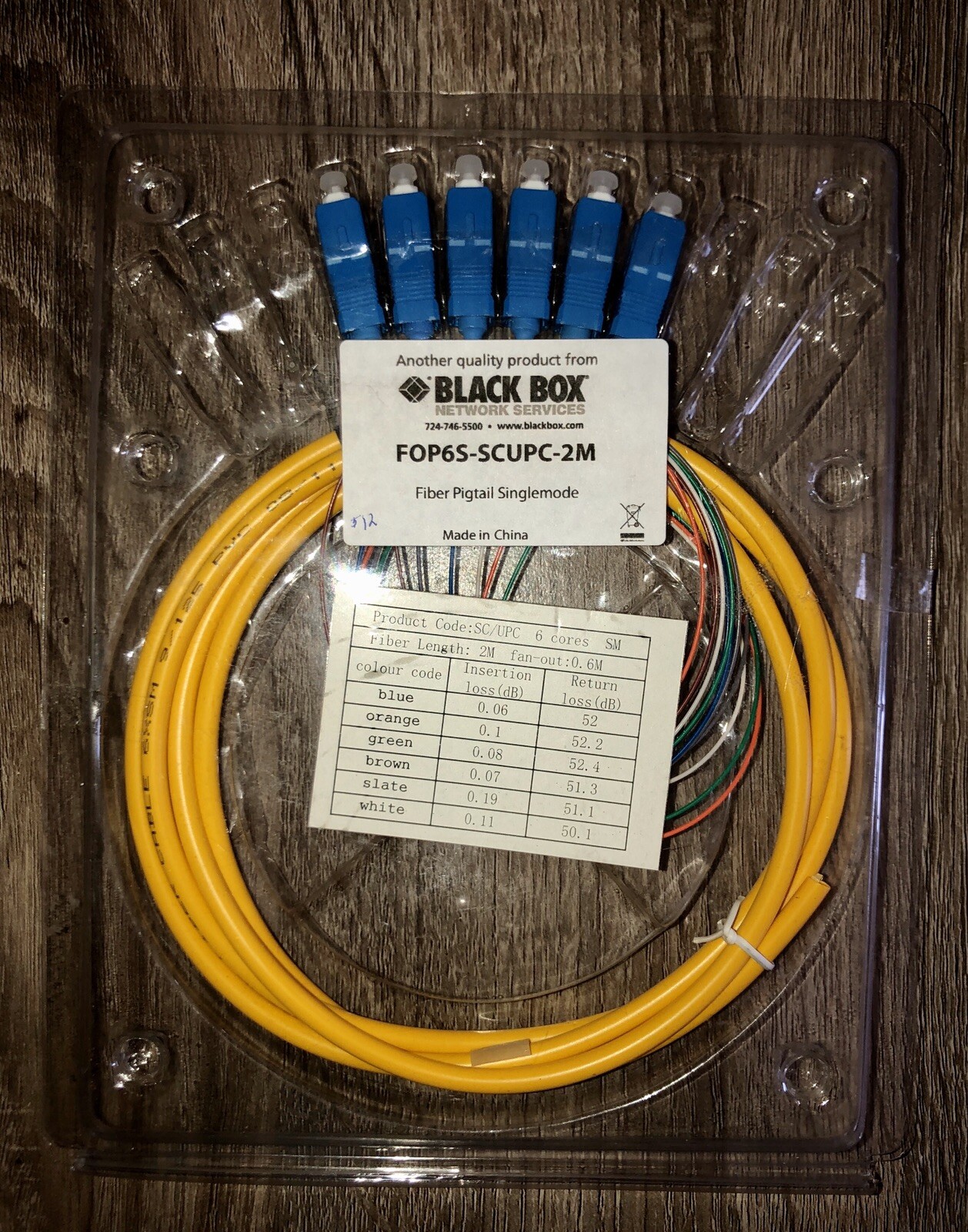 9-Fiber Pigtail Single Mode Black Box FoP6S – SCUPC – 2M 6 Cores 2 Meters