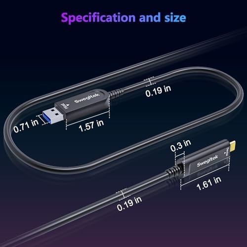 Fiber Optic USB C Cable(),10Gbps High Speed Data Transfer Active 50ft Black