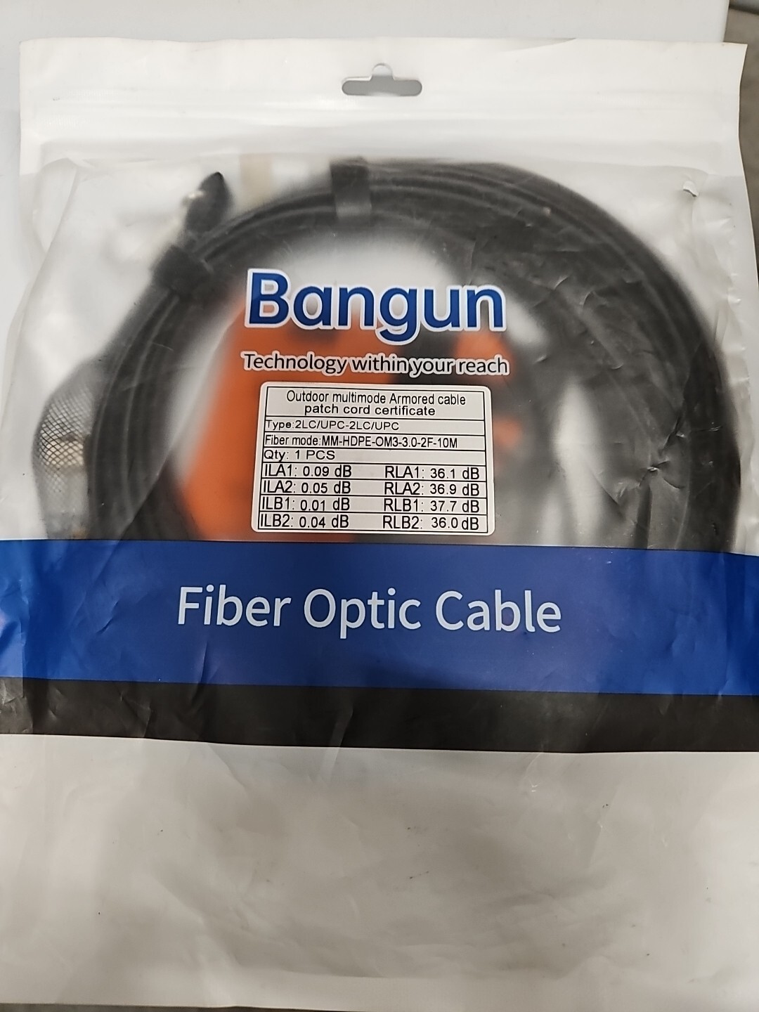 Bangun Fiber Optic Cable 30ft (10 Meters), Outdoor Multimode Armored Cable New