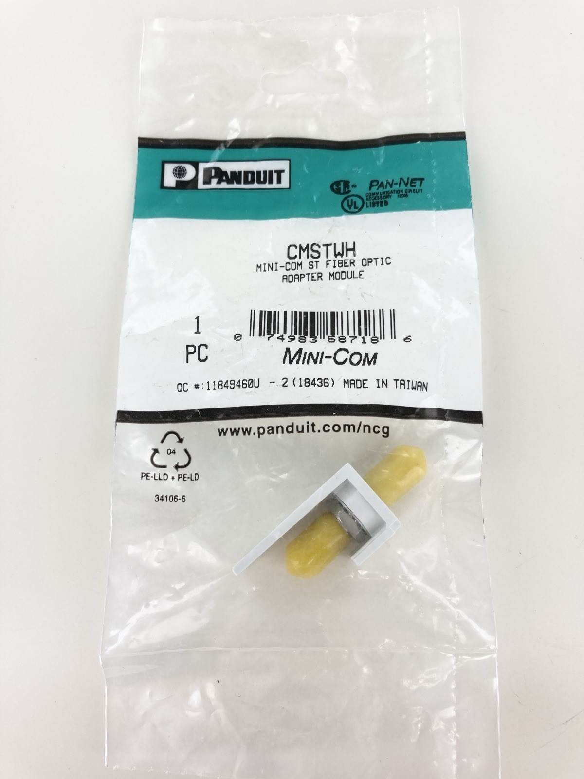 (LOT OF 5) Panduit CMSTWH Mini-Com ST Fiber Optic Adapter Module