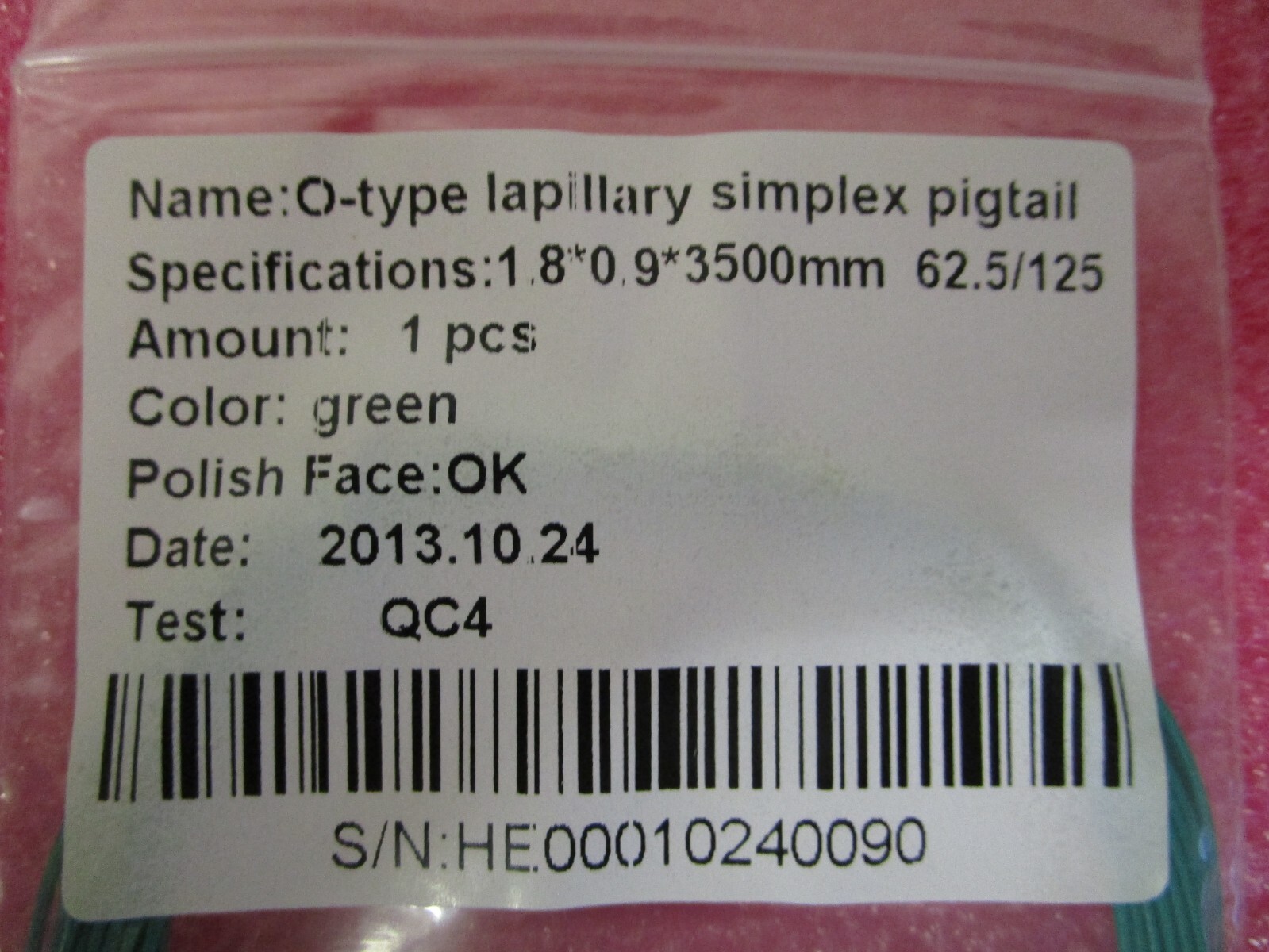 30 Pack – O-type Capillary Simplex Pigtail – Green 1.8*0.9-3.5 M 62.5/125