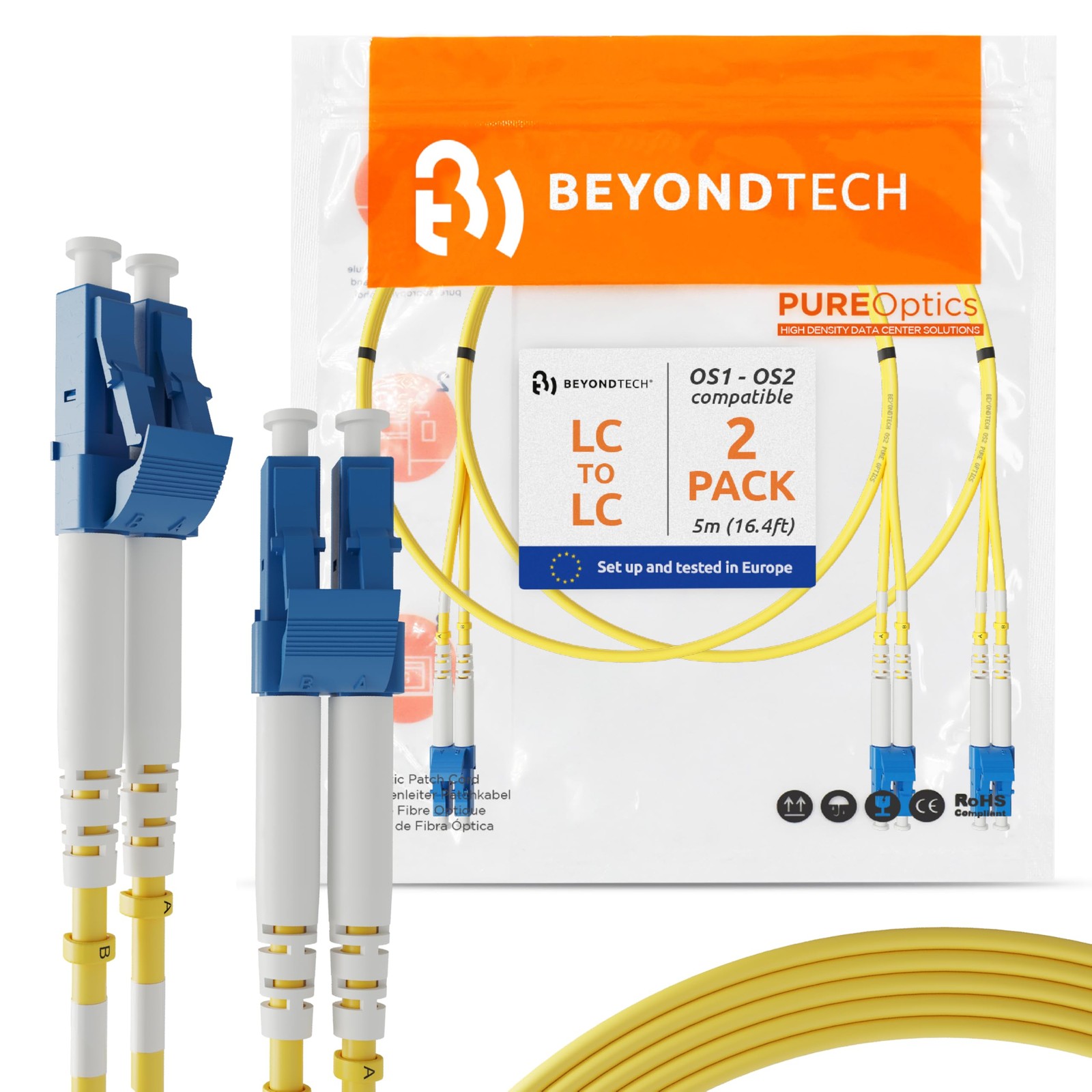 2 PCS 5m 16.4ft LC To LC Fiber Patch Cable UPC SingleMode Duplex 9/125m Core