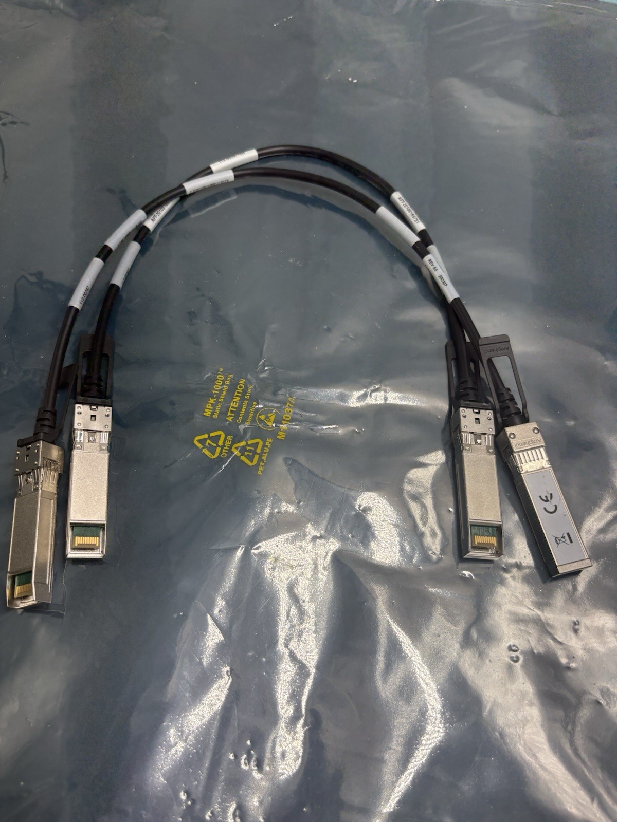Lot of 2 NetApp Amphenol 112-00297 0.5m 10G Copper SFP+ to SFP+ Data Cable
