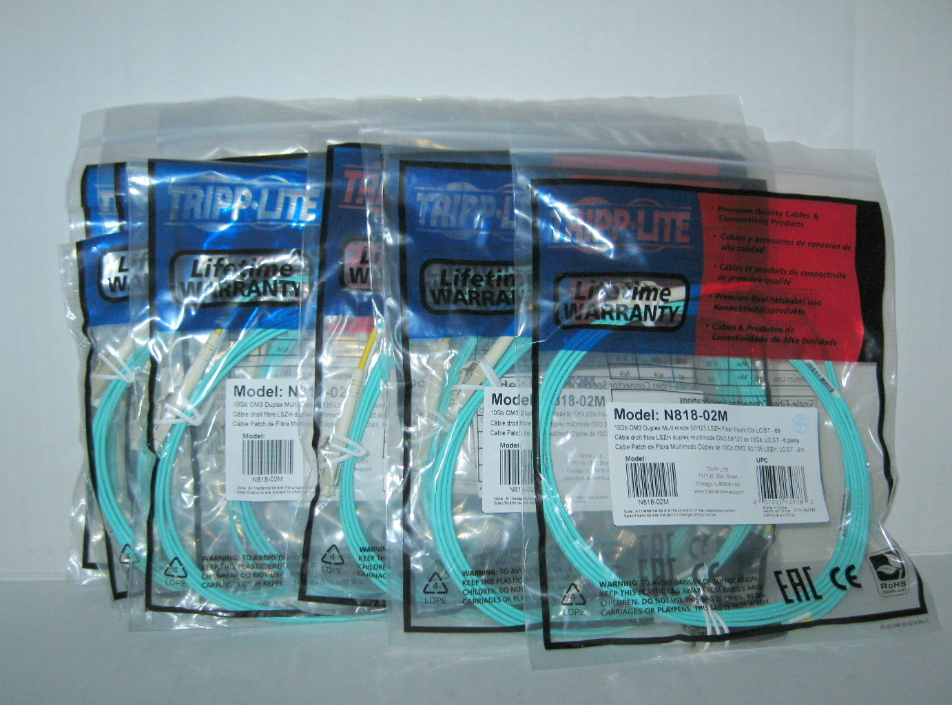 10 x 6′ Tripp Lite 10Gb Duplex Multimode 50/125 OM3 LSZH Fiber Optic Patch Cable