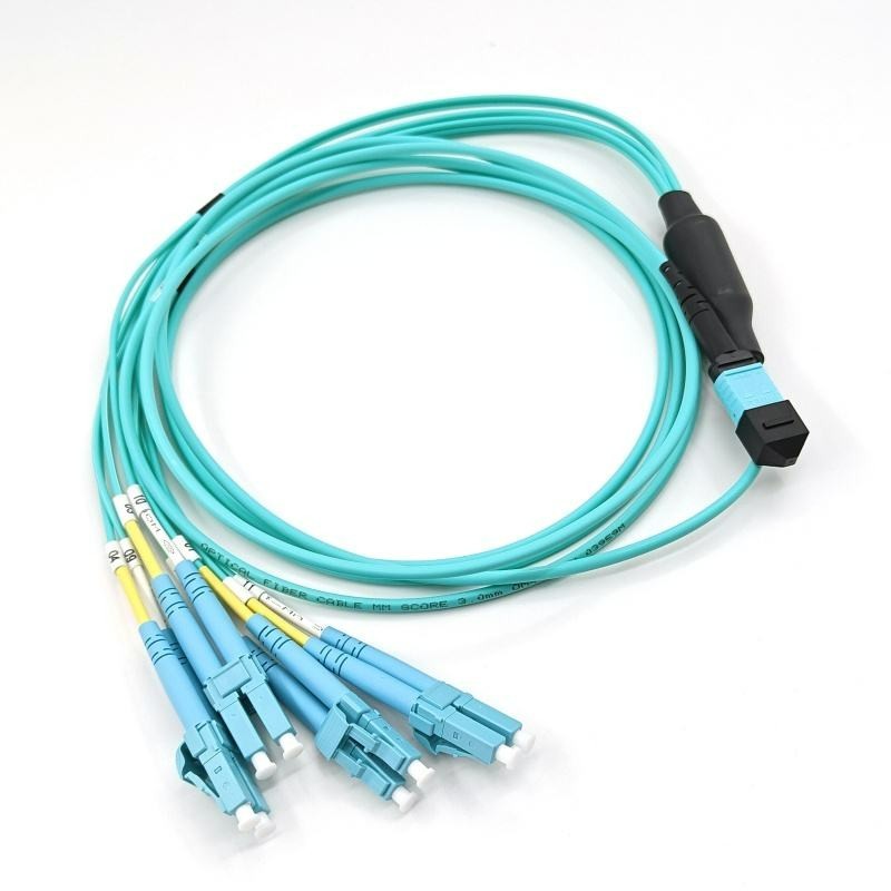 MPO Female to 4 LC UPC Duplex 8 Fibers OM4 Type B MPO to LC Breakout Fiber Cable
