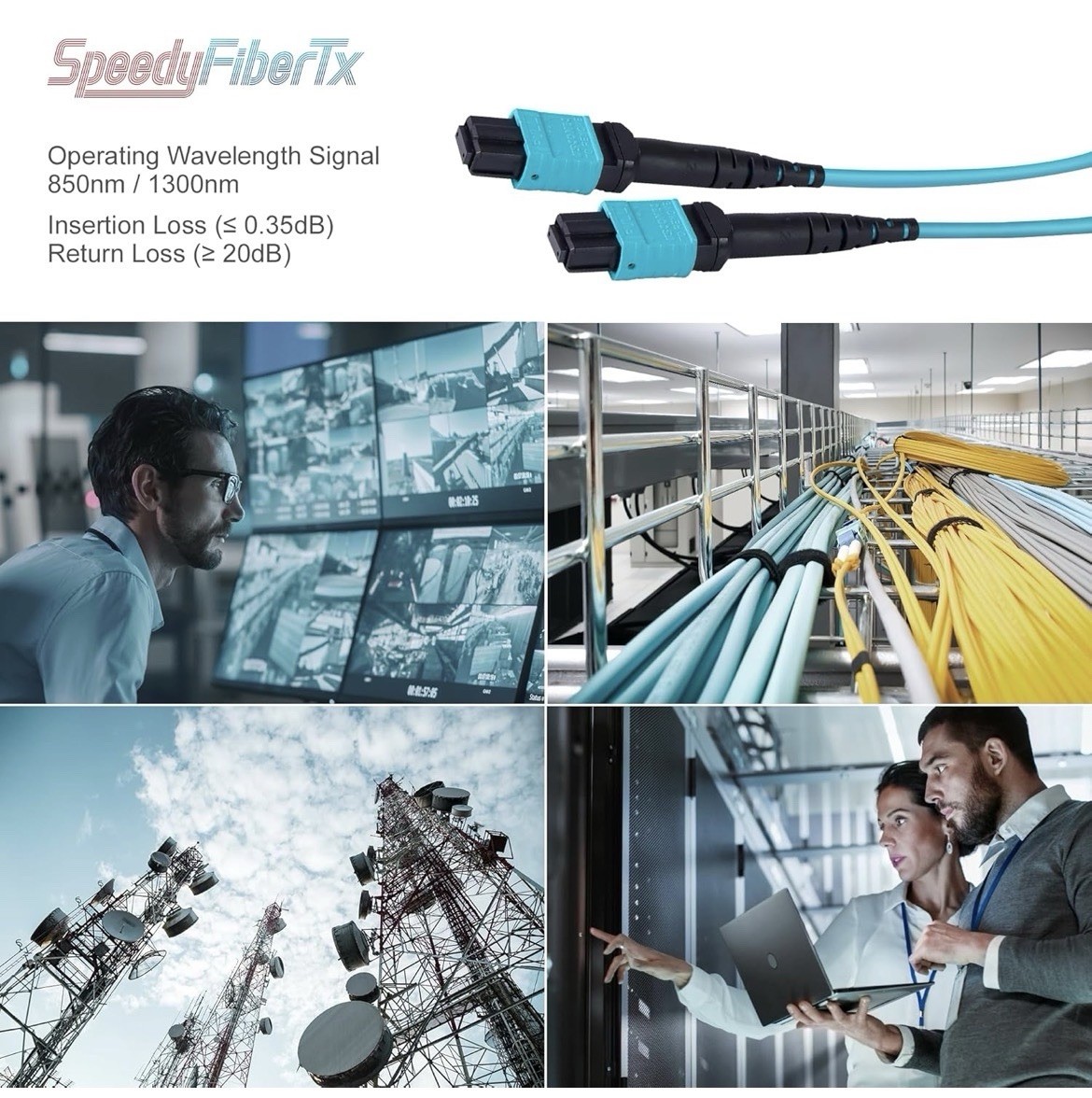 SpeedyFiberTX 7m MPO to MPO 12 Fiber Trunk Cable OM3 Type-B Plenum OFNP MTP Comp