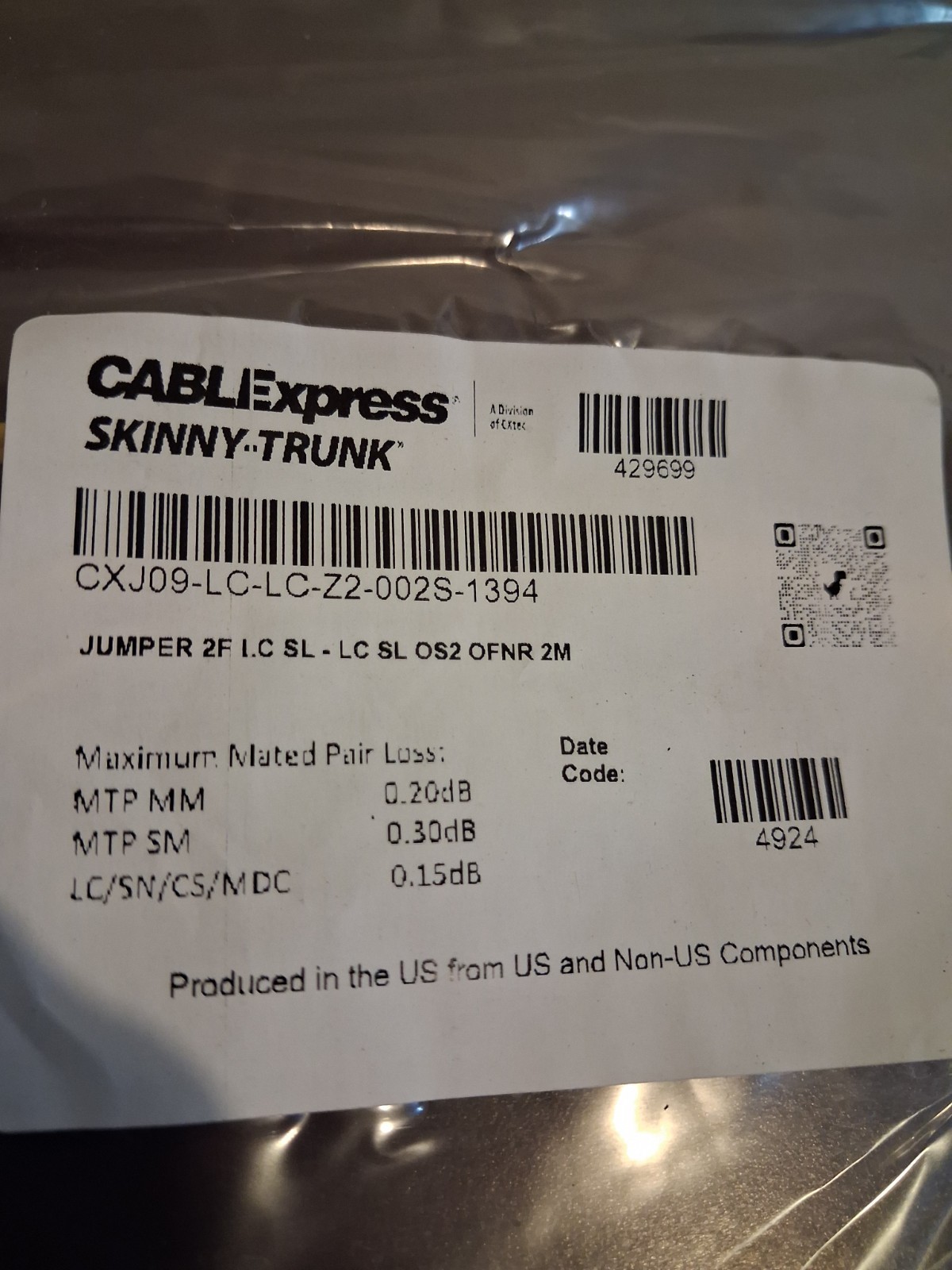CABLExpress SkinnyTrunk Optical Fiber Cable CXJ09-LC-LC-Z2-002S-1394*LOT OF 77*