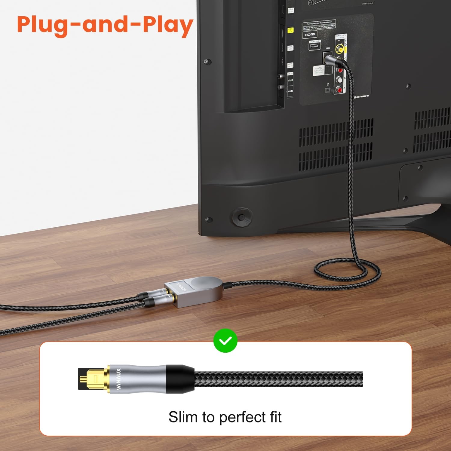 Optical Splitter 1 in 2 Out, Fiber Optic Digital Audio Cable, Toslink S/PDIF 1 M