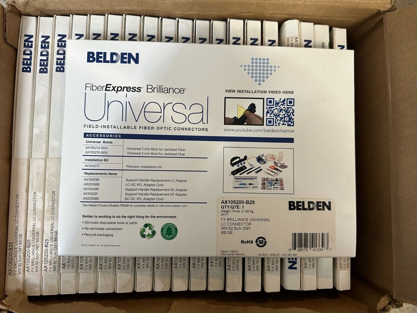 BELDEN AX105200-B25 LC Connector, Multimode OM1 62.5 (Pack of 25)
