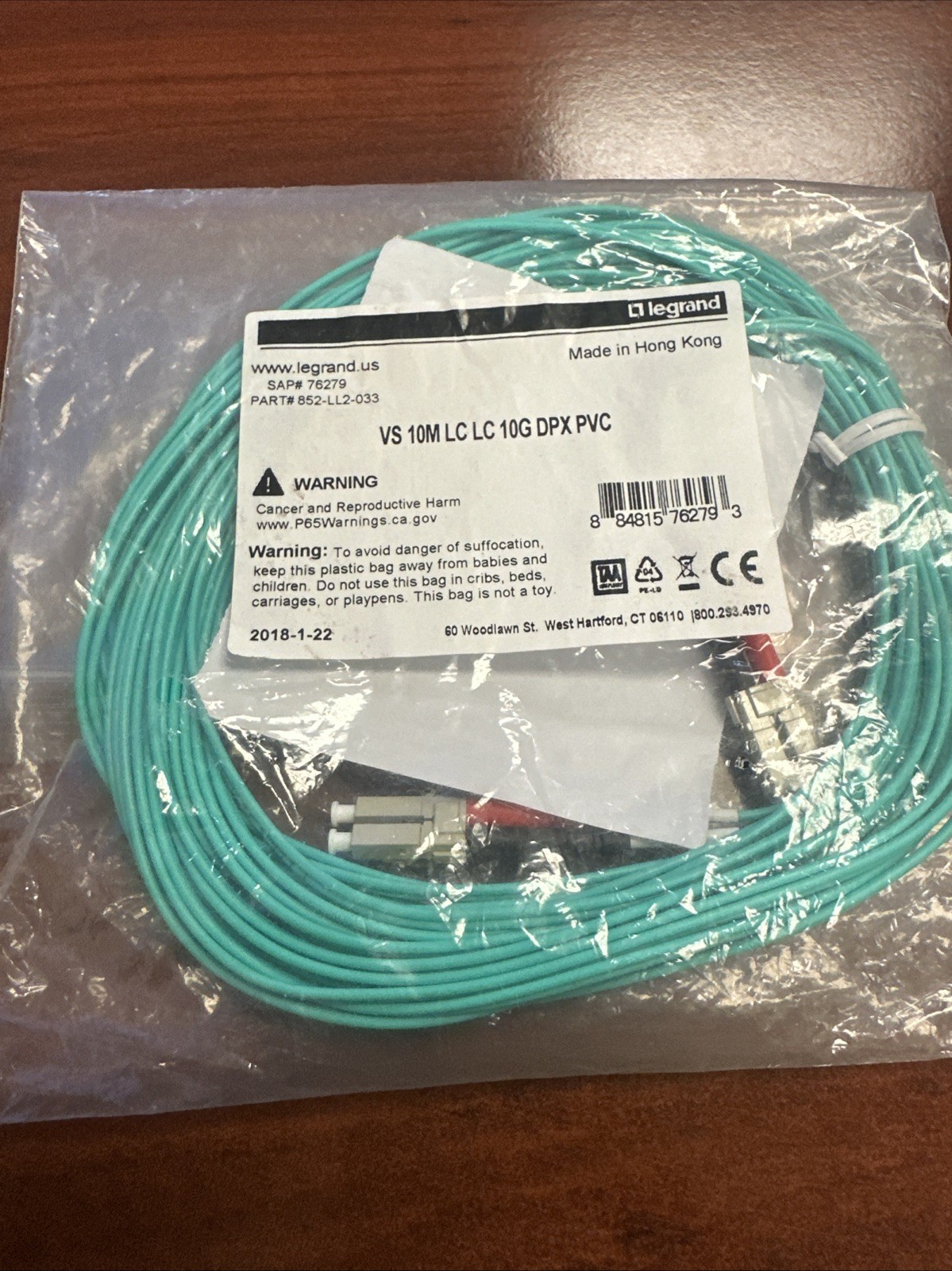 Legrand VS 10m LC LC 10G DPX PVC Fiber Patch Cable 852-LL2-033 10 Meter New
