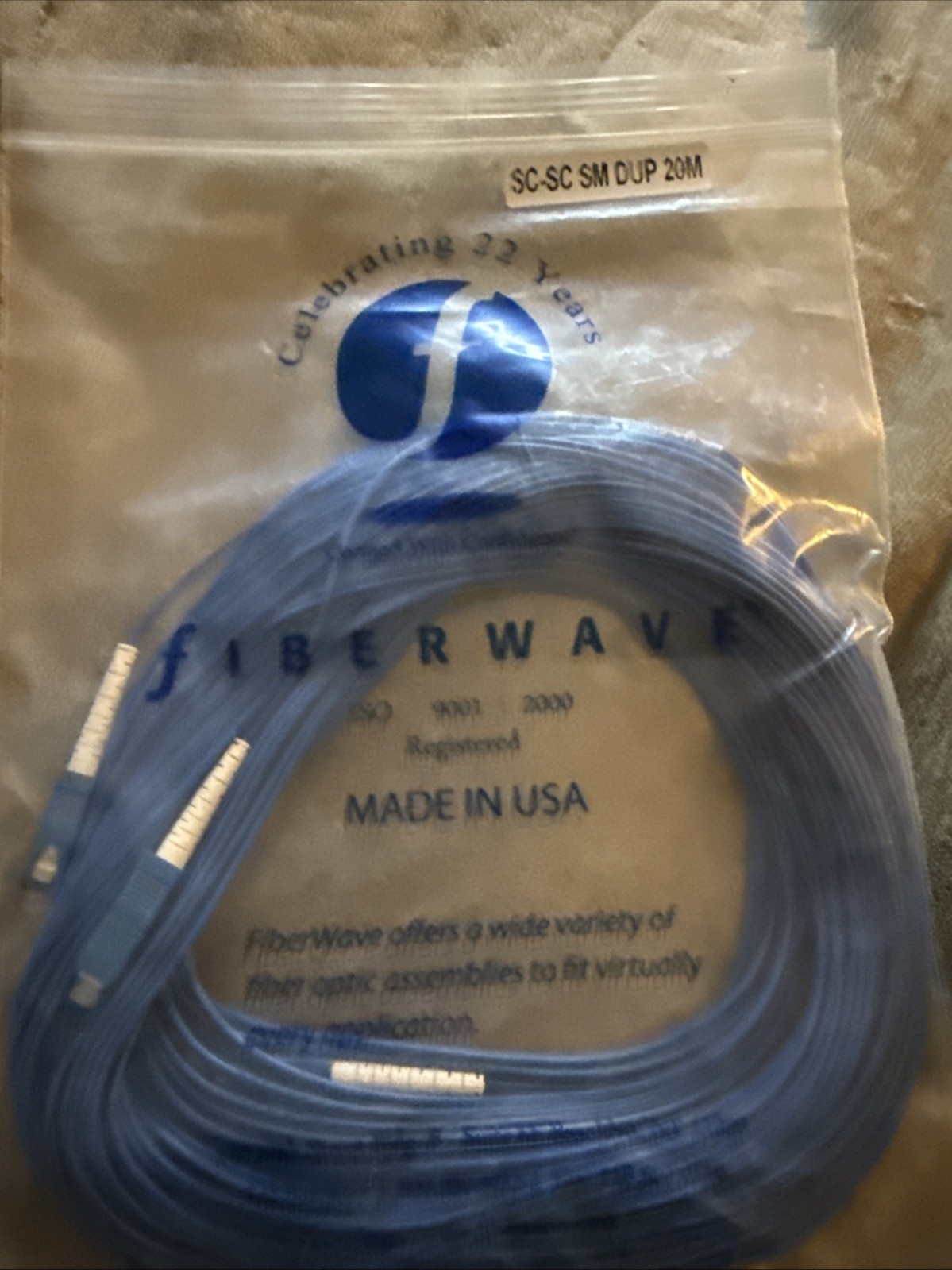 New Fiber Optic Patch Cable 20 Meters Sc To sc Single Mode Duplex