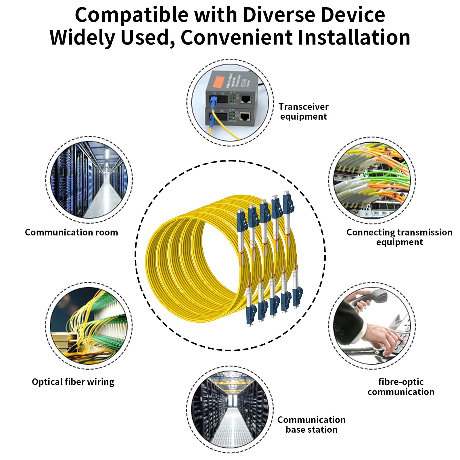 5 Pack 0.2M 7in OS2 LC to LC Fiber Patch Cable, Duplex, Singlemode, 9/125m