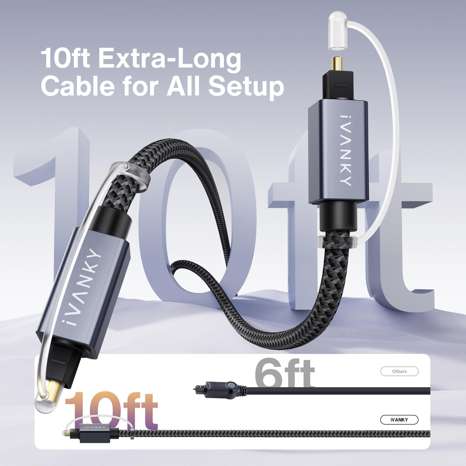 Optical Audio Cable 10ft/3m Long Digital Audio Optical Cable For Soundbar S/pdif