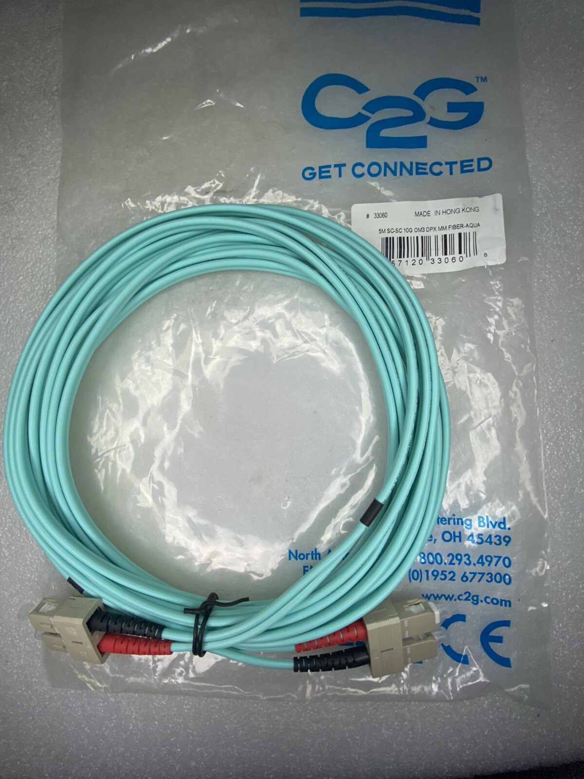 C2G #33060 5m SC-SC 10GB 50/125 OM3 Duplex Multimode PVC Fiber Optic Cable, New