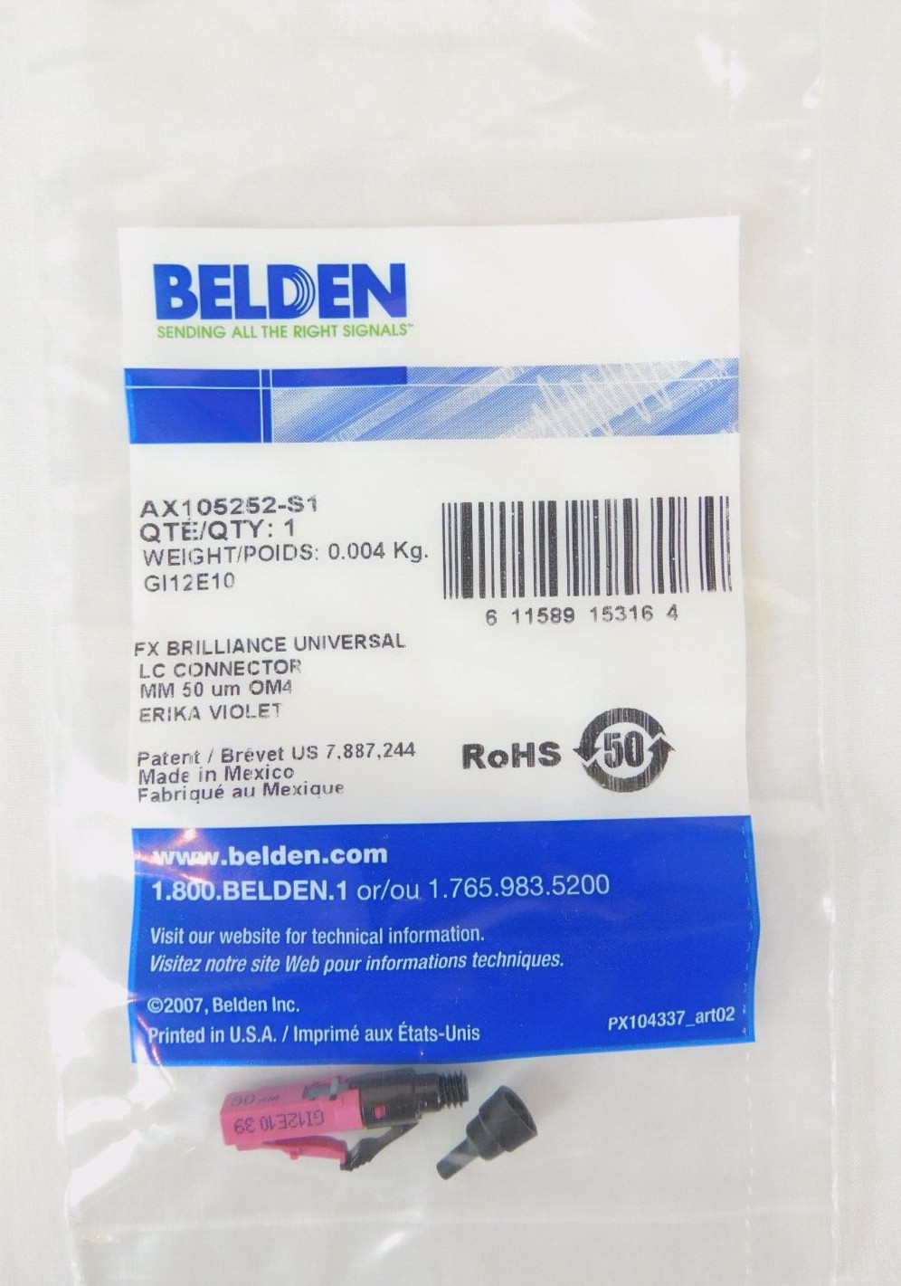 AX105252-S1 FX Brilliance LC Connector OM4 Multimode 50um Belden Violet