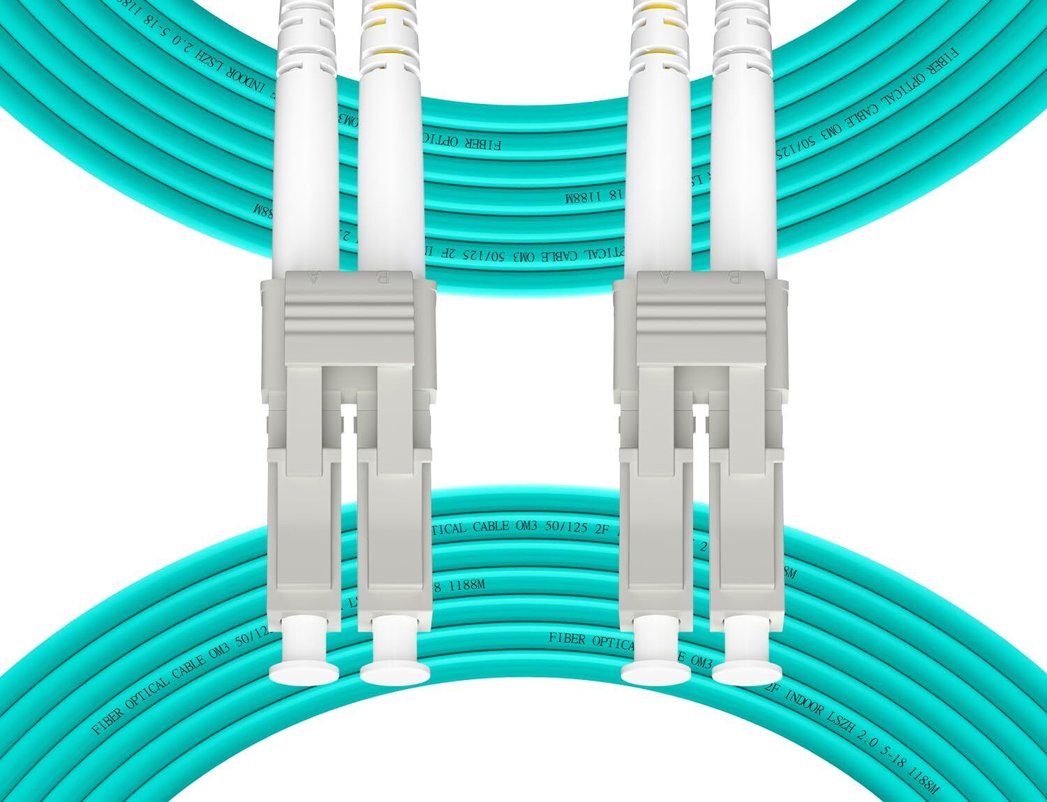 OM3 LC to LC Fiber Patch Cable Multimode 50/125m 10G/40G Duplex 0.2M 5-Pack