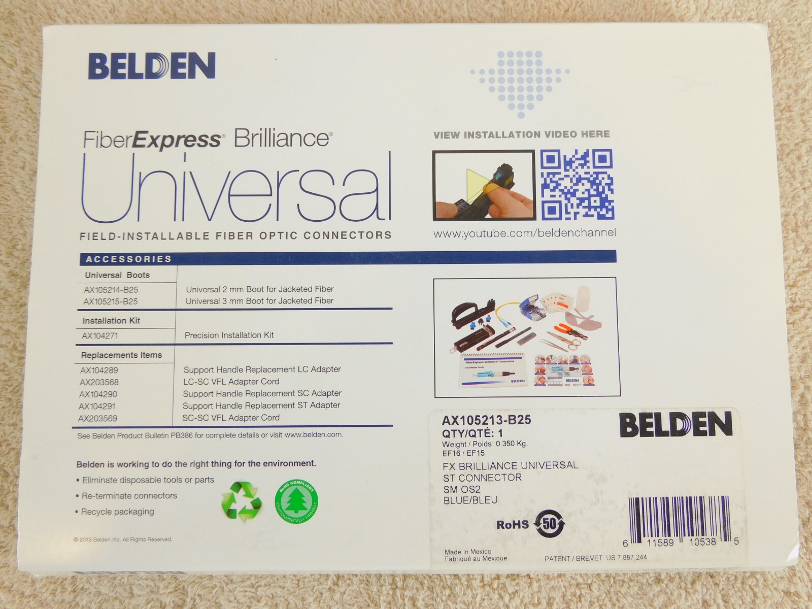 Belden AX105213 ST Connector FX Brilliance Universal SingleMode OS2 – PACK OF 20