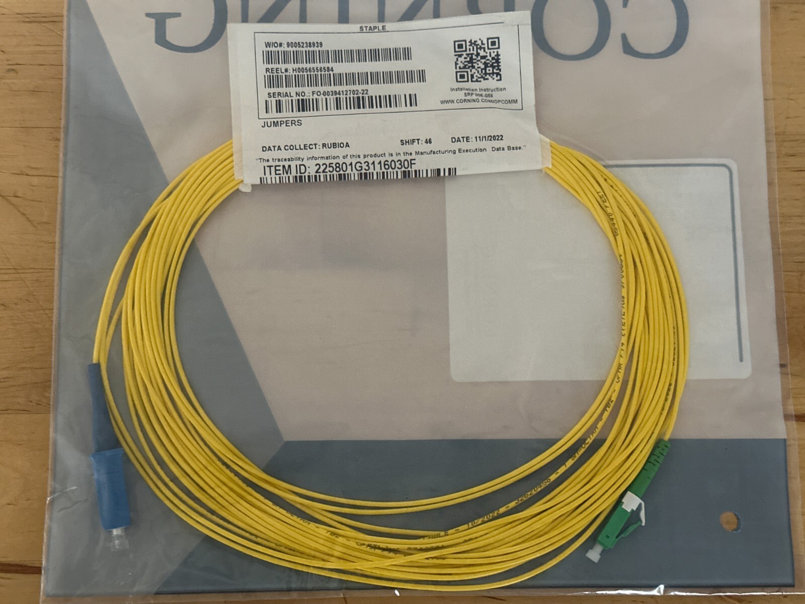 10X Corning 1F Single Fiber Riser LCAPC/SCUPC 30FT Jumper Patch 225801G3116030F