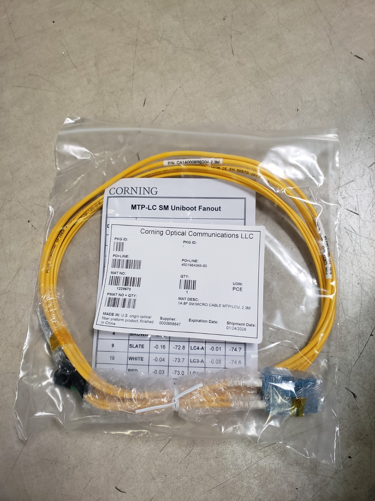 CORNING MTP-LC UNIBOOT FANOUT 1A 8F SM MICRO CABLE MTP/LCU (2.3M)