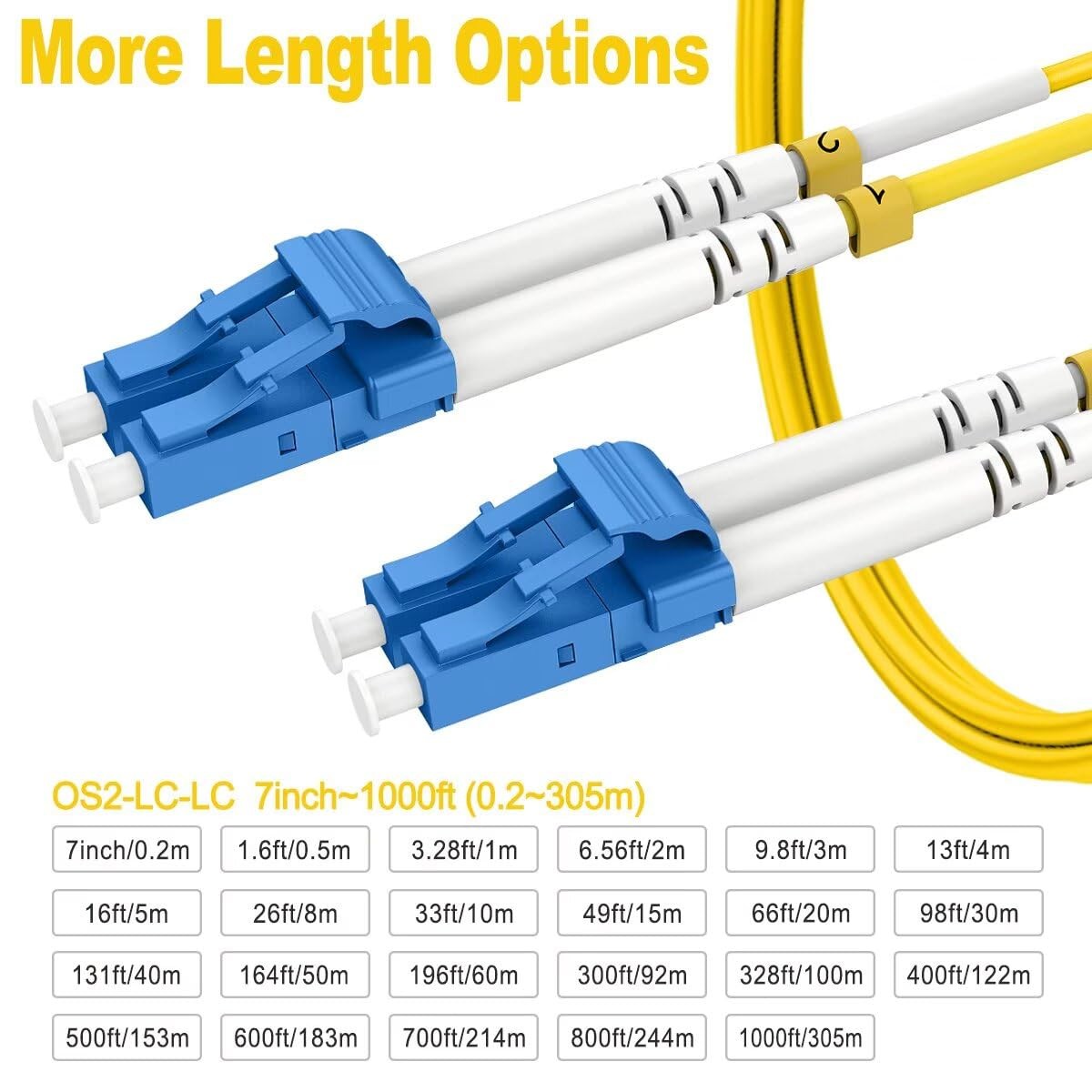 OS2 LC LC Single Mode Fiber Patch Cable 3ft/1m 2 PCS 10G SMF Duplex 9/125m