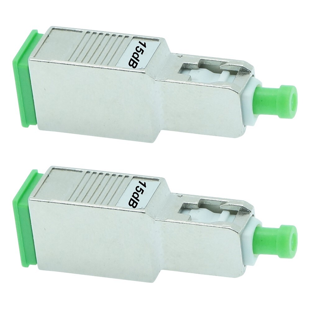 2x 15dB SC APC Connector Fiber Optic Optical Attenuator Single Mode Metal Green