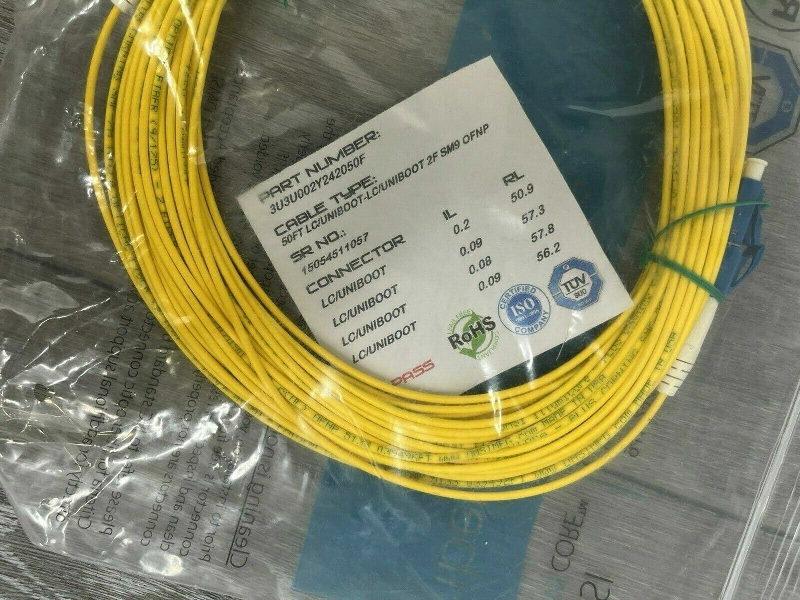 DMSI LC/UNIBOOT-LC/UNIBOOT Singlemode Indoor 3mm Fiber Optic Cable, Yellow 50 FT