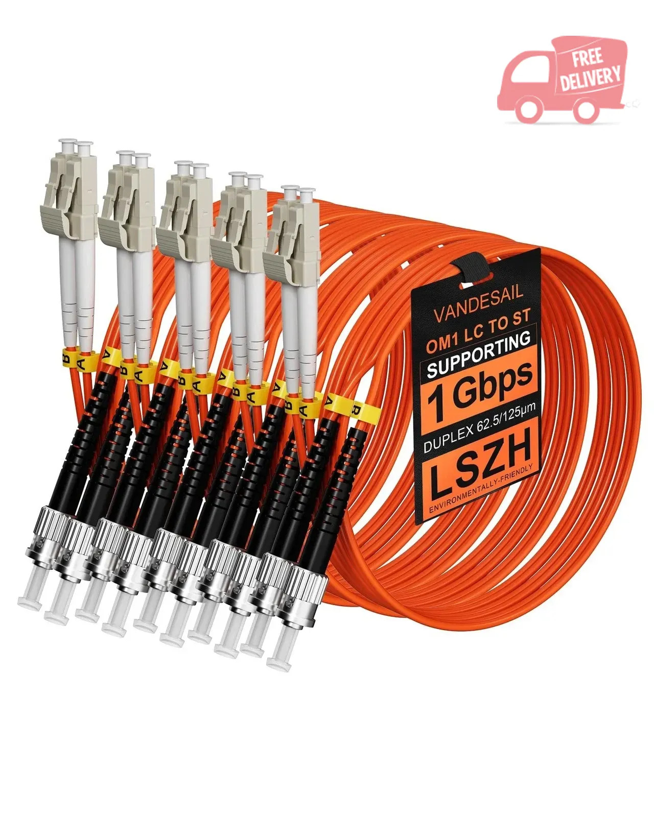 VANDESAIL 5 Pack LC to ST Multimode Fiber Patch Cable OM1, 1M Duplex MM Fiber…