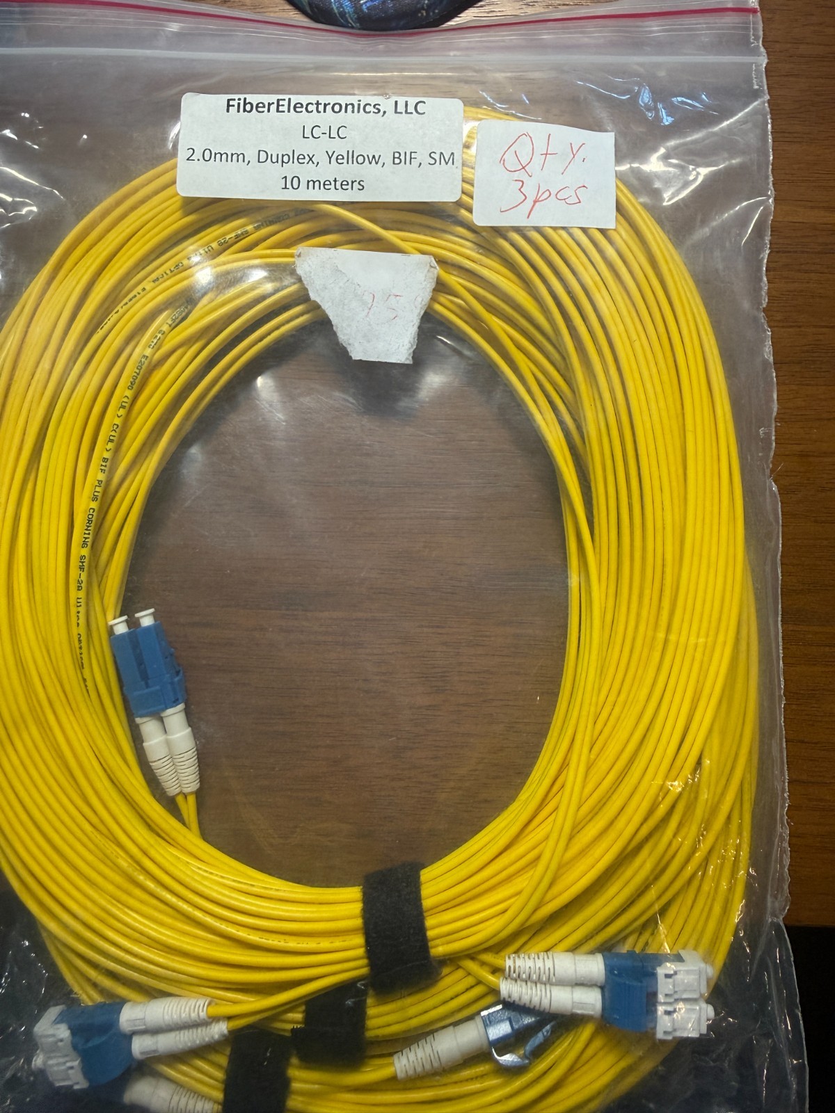 FiberElectronics LC LC Duplex Single Mode Fiber Patch Cable 10M 2.0mm–Pkg of 3