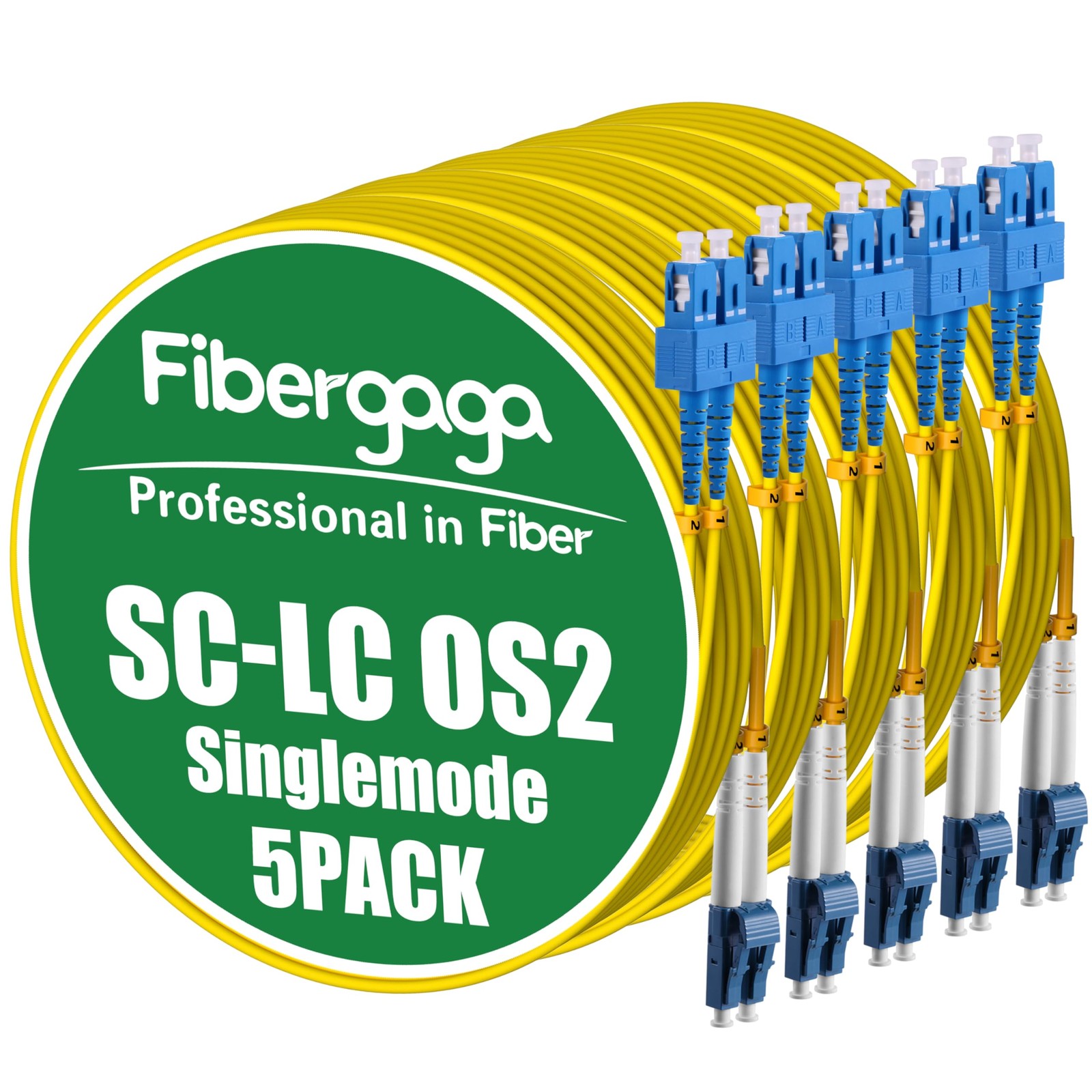 3M 10ft OS2 LC To SC Fiber Patch Cable Single Mode Duplex LSZH 5 Pack