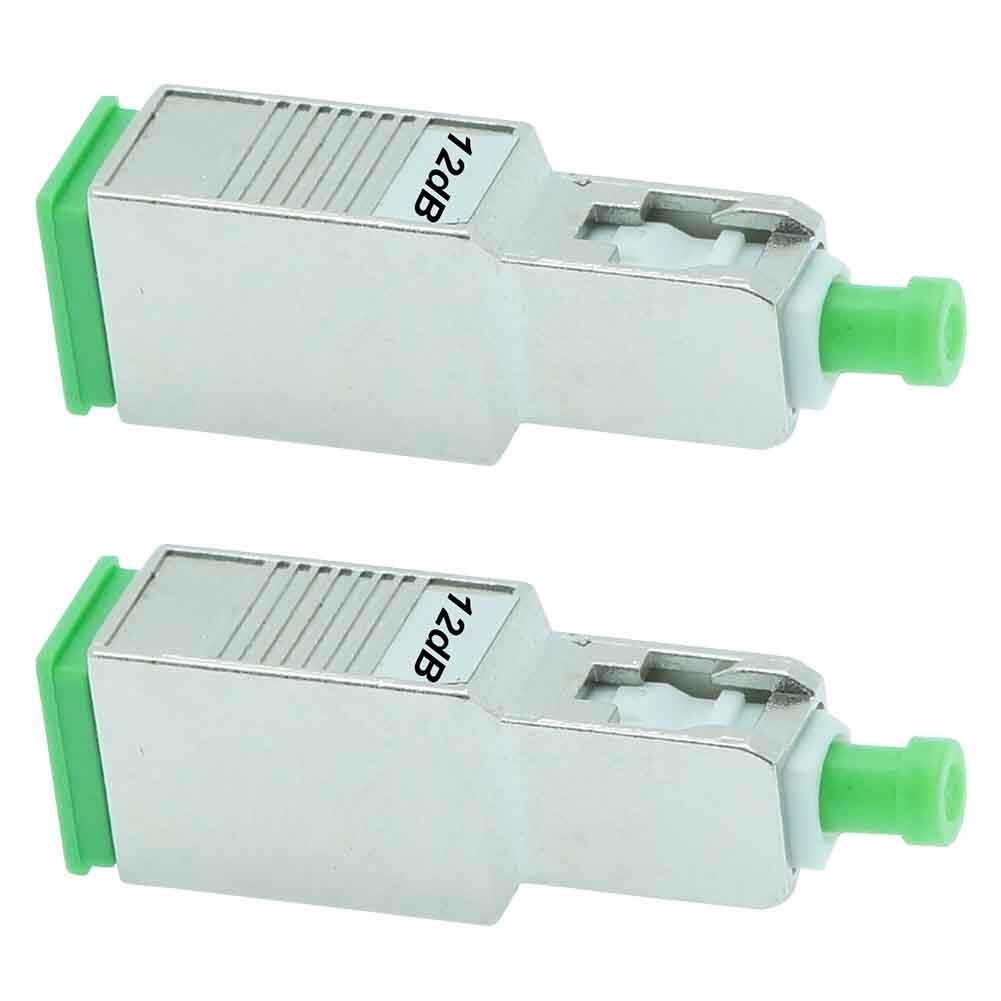 2x 12dB SC APC Connector Fiber Optic Optical Attenuator Single Mode Metal Green