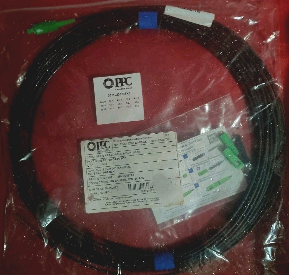 PPC a BELDEN BRAND #10-0241-50F FIBER OPTIC & QTY NOM SIZE 3.0MM 50FT