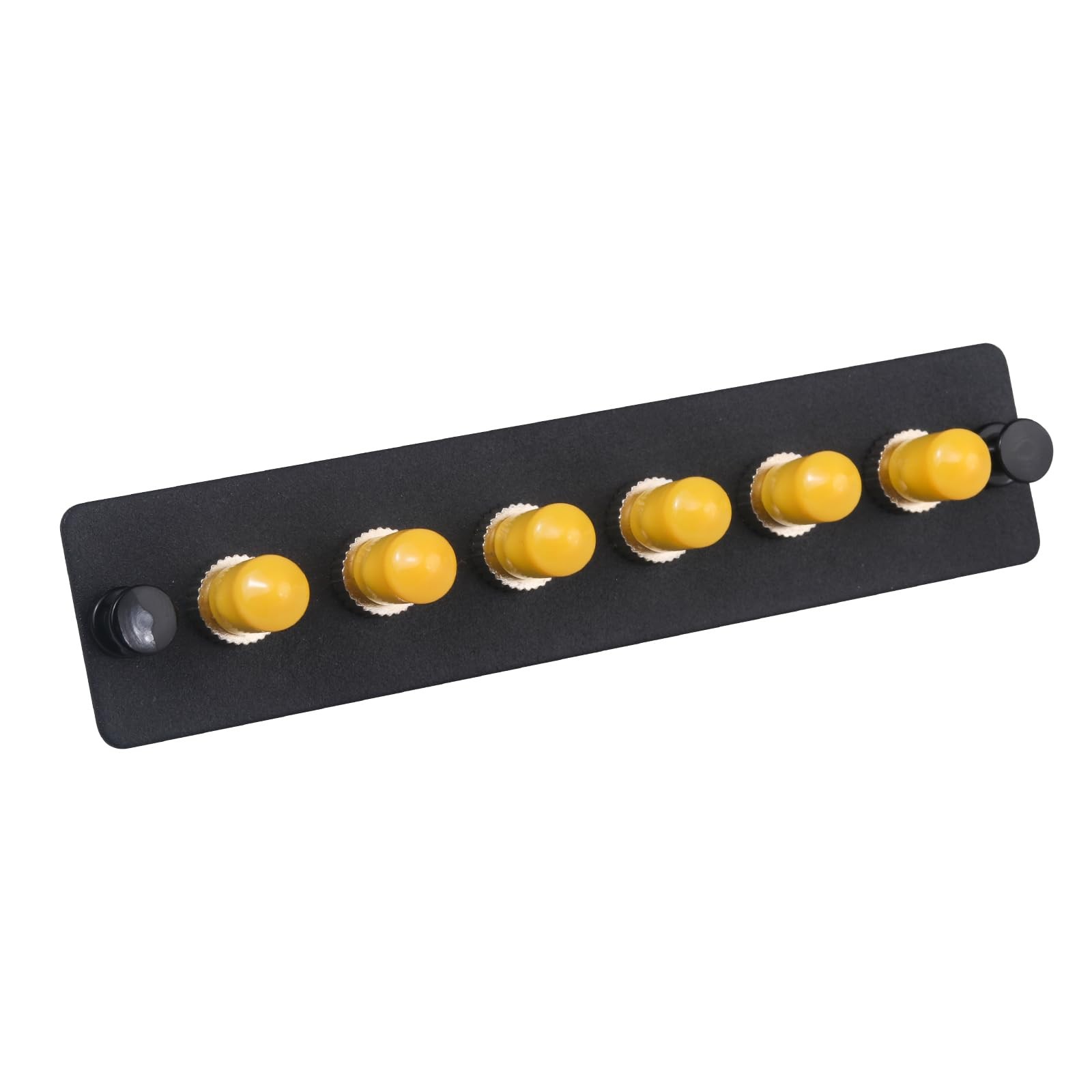 6-Port ST Fiber Patch Panel Simplex Singlemode with 6 Yellow ST Adapters