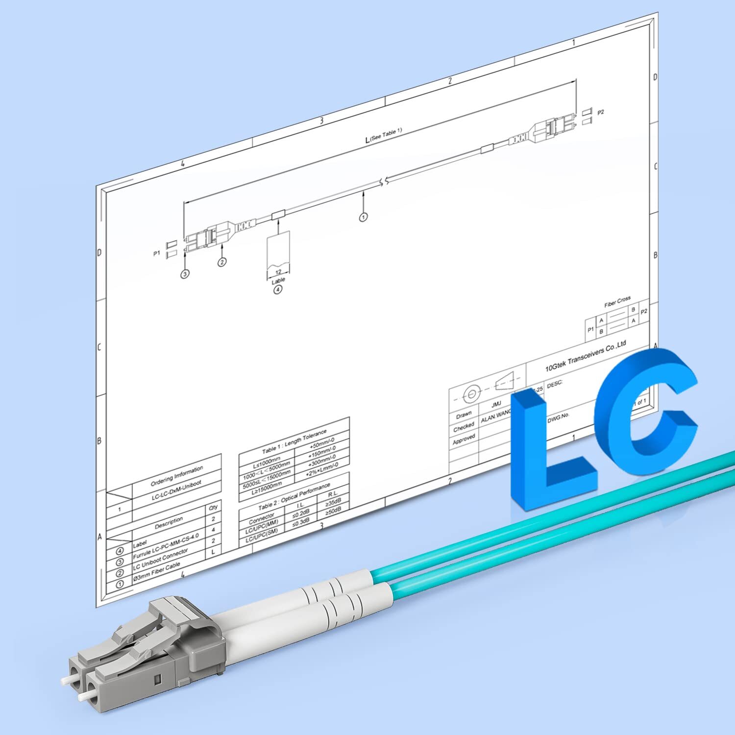 10G OM3 LC to LC Fiber Patch Cord 50/125 Multi-Mode Duplex LC Cable 50 meter