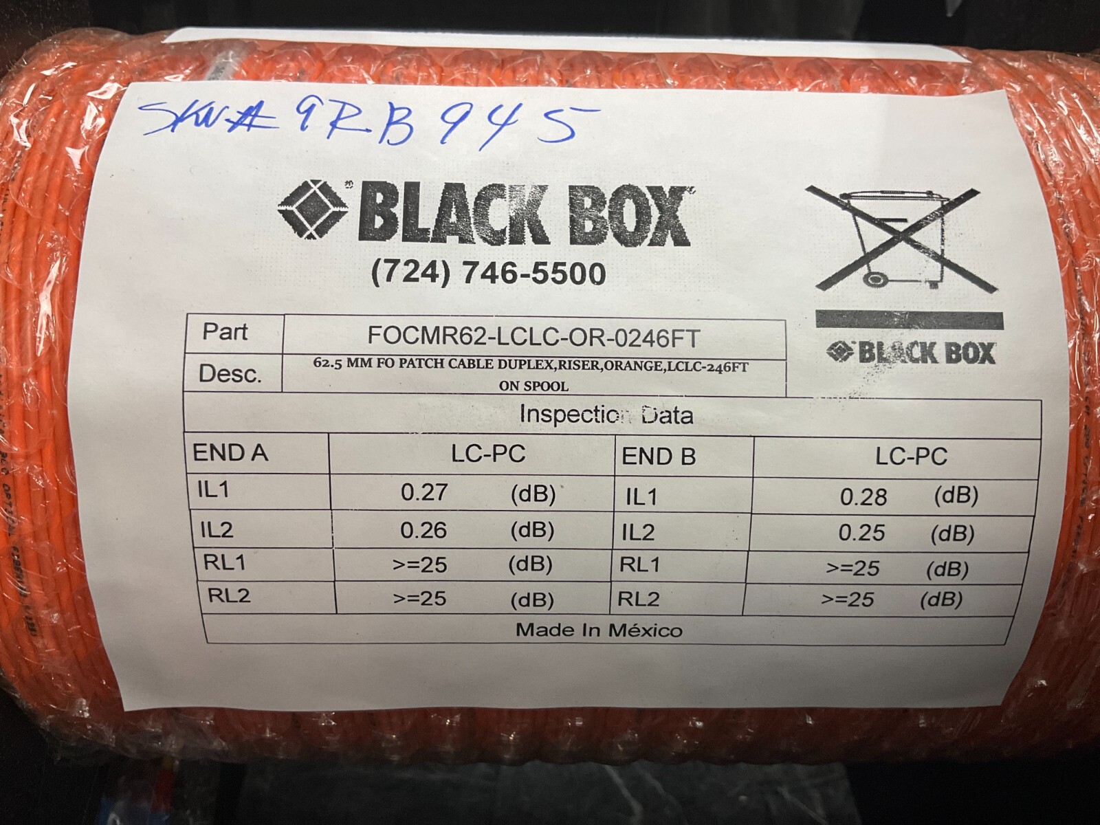 BlackBox LC LC Duplex Fiber Patch Cable FOCMR62-LCLC-OR-279 ✅❤️️✅❤️️ NEW