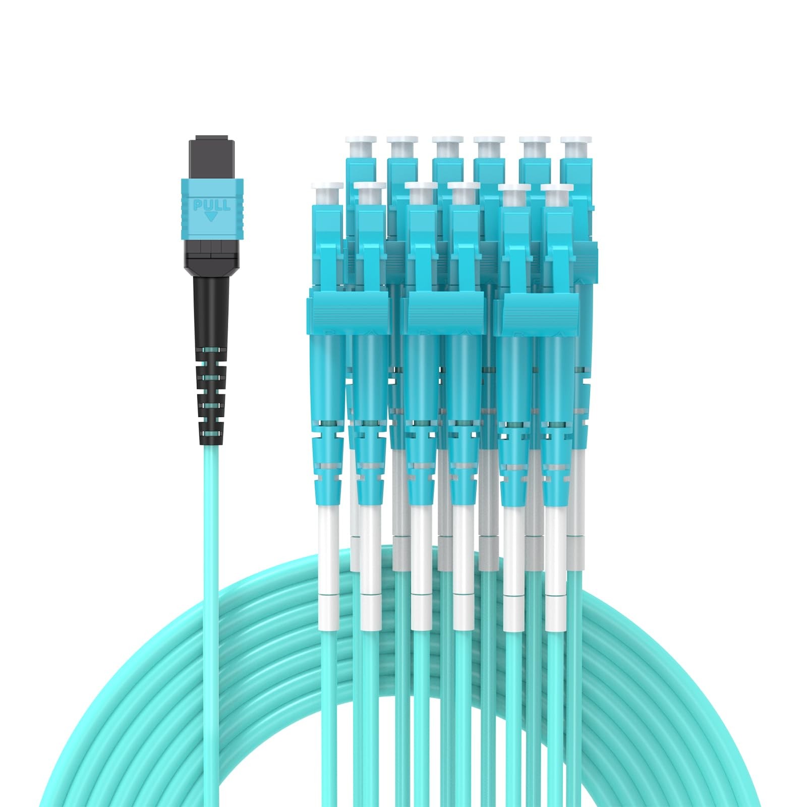 1M MPO/MTP to 12 x LC 12 Strands Breakout Cable QSFP OM3 Fanout Fiber Aqua