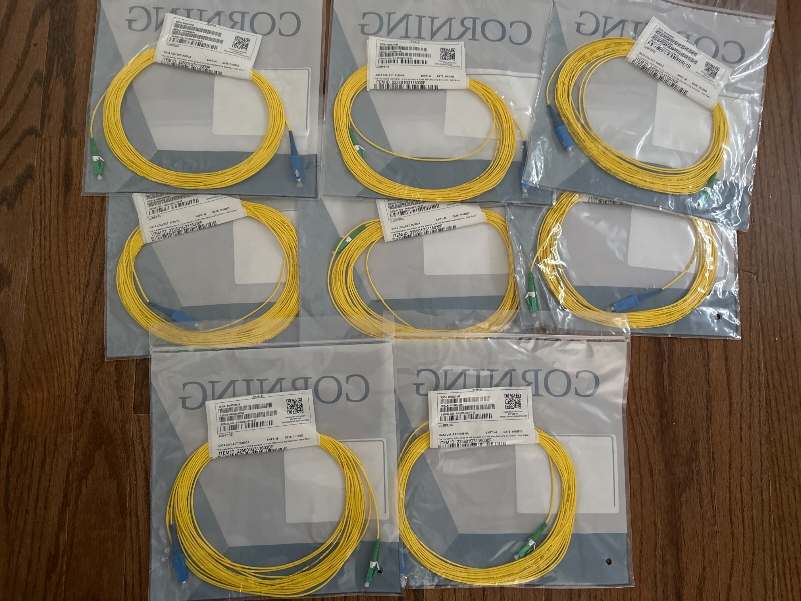 8X Corning 1F Single Fiber Riser LCAPC/SCUPC 30′ FT Jumper Patch 225801G3116030F