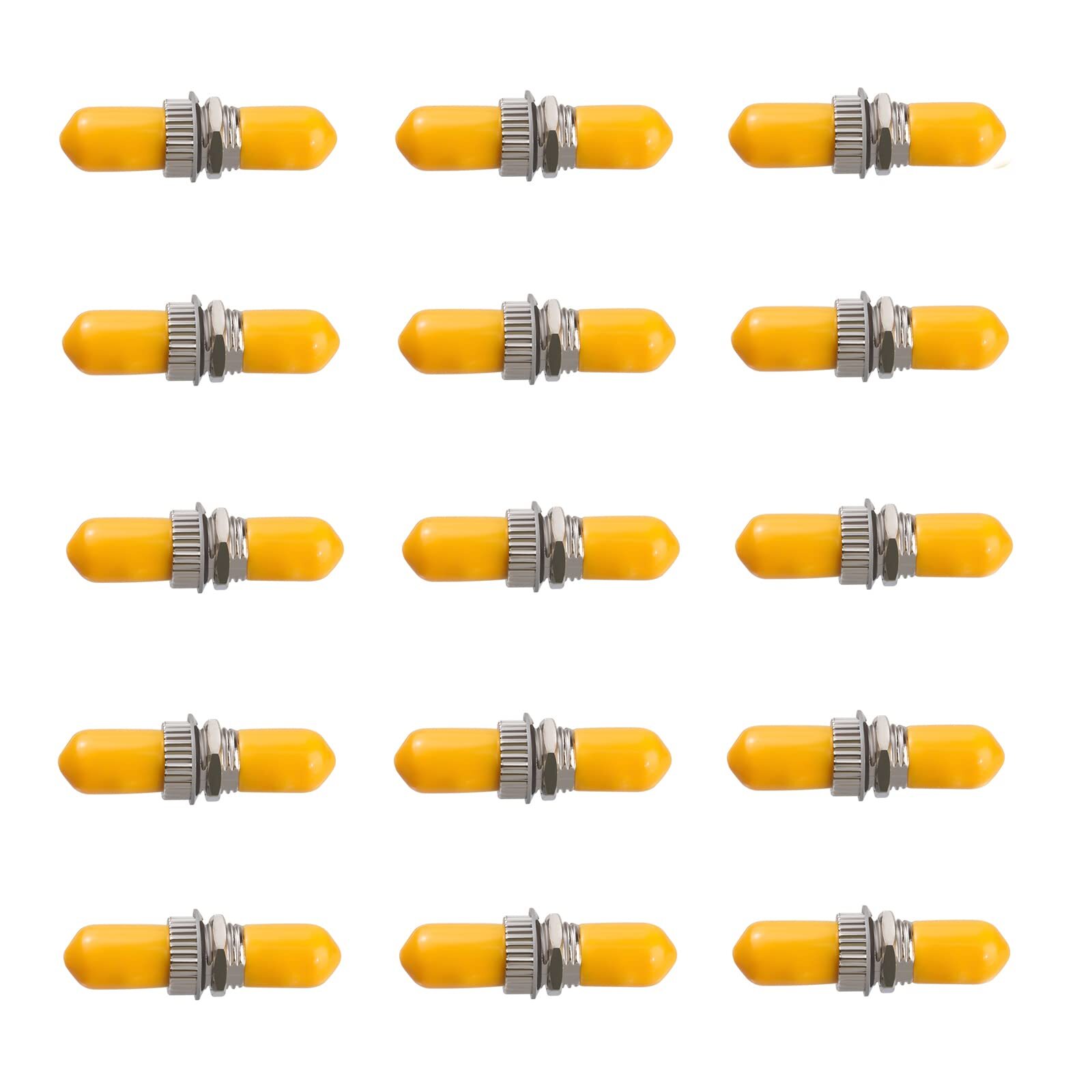 15 Pack ST Fiber Coupler Simplex Singlemode ST to ST Bulkhead Barrel Yellow