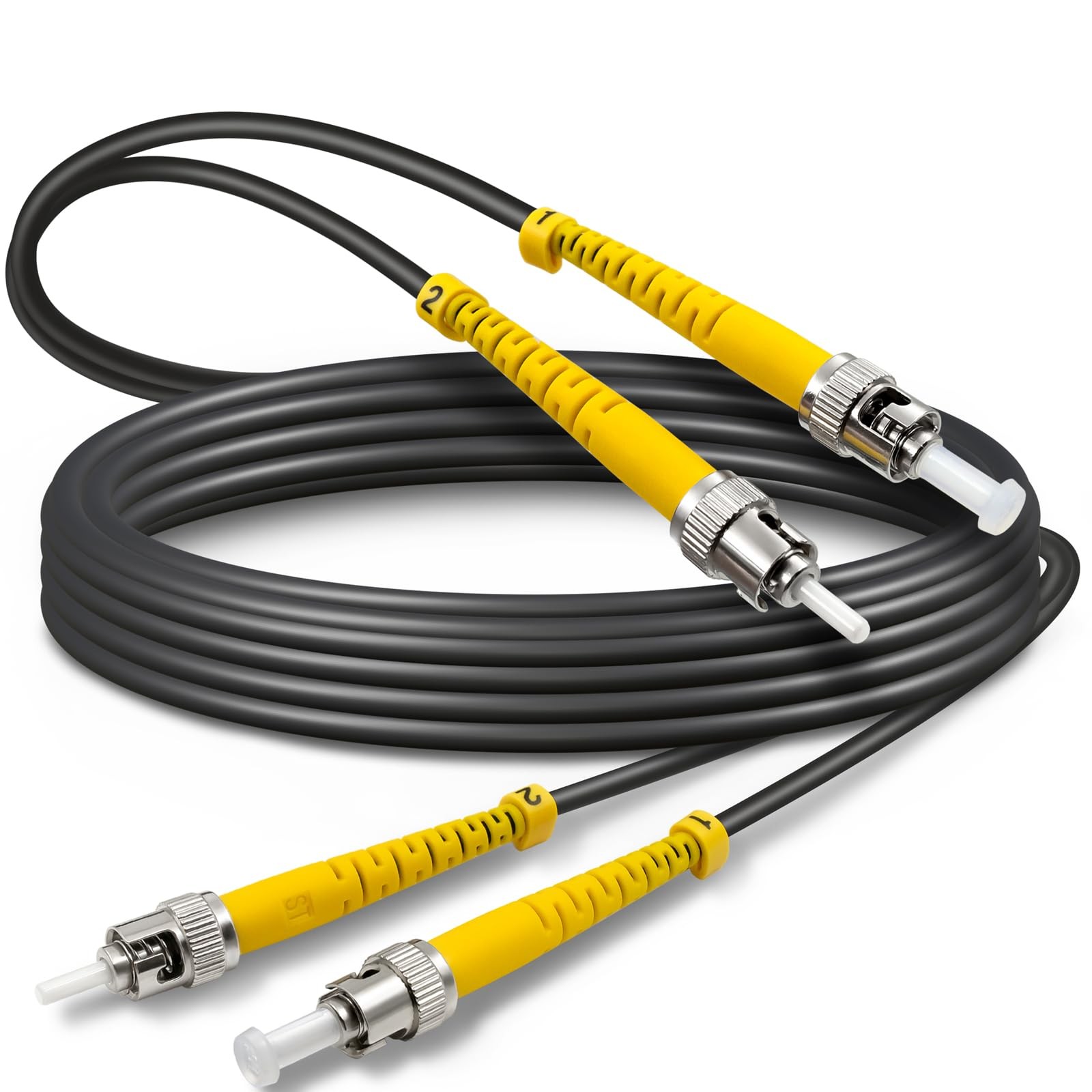 50ft / 15m Armored OD-5mm OS2 ST to ST Single Mode Fiber Cable, ST-ST Fiber O…