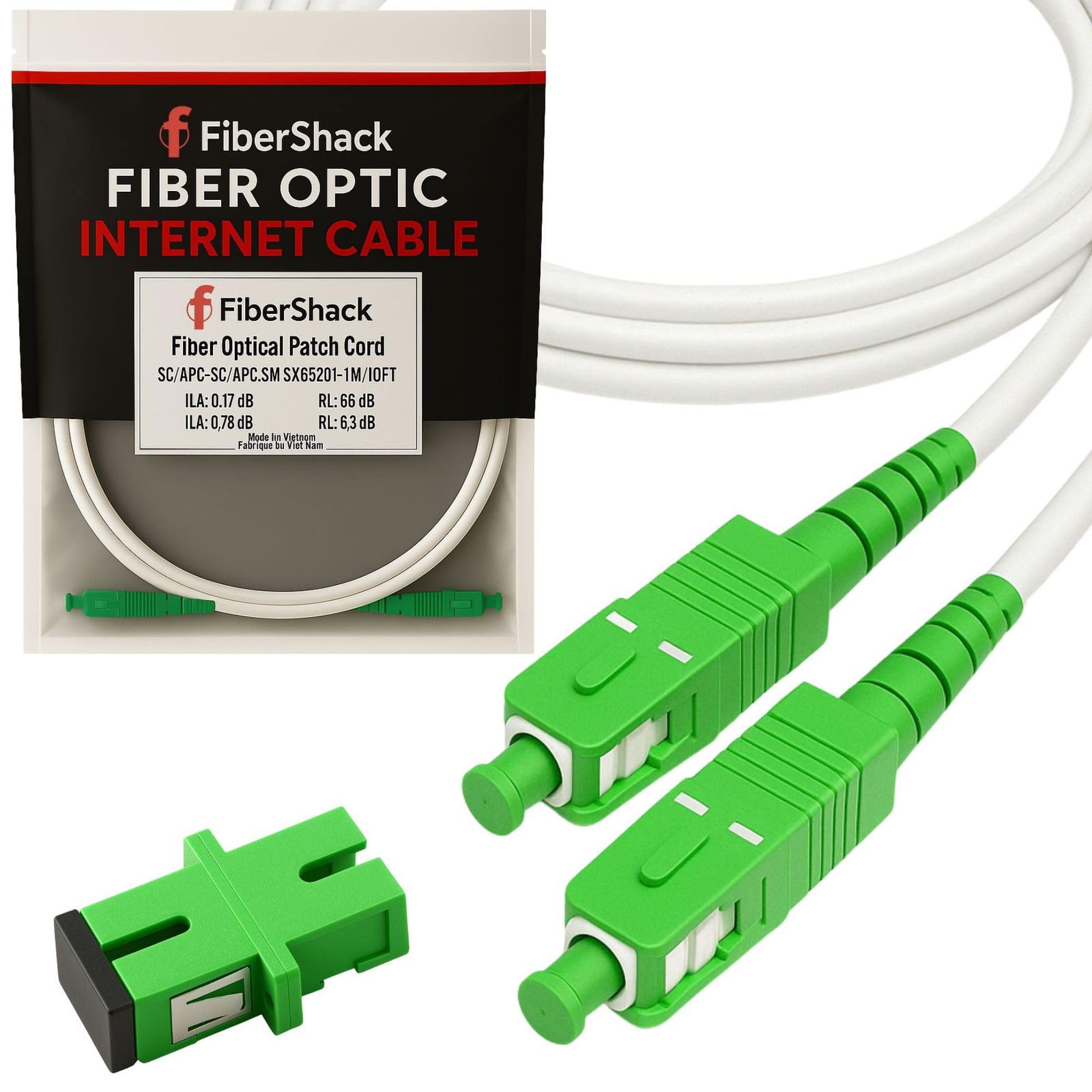 SC/APC to SC/APC Fiber Optic Patch Cable FTTH Home Internet 50 FT 15M Network