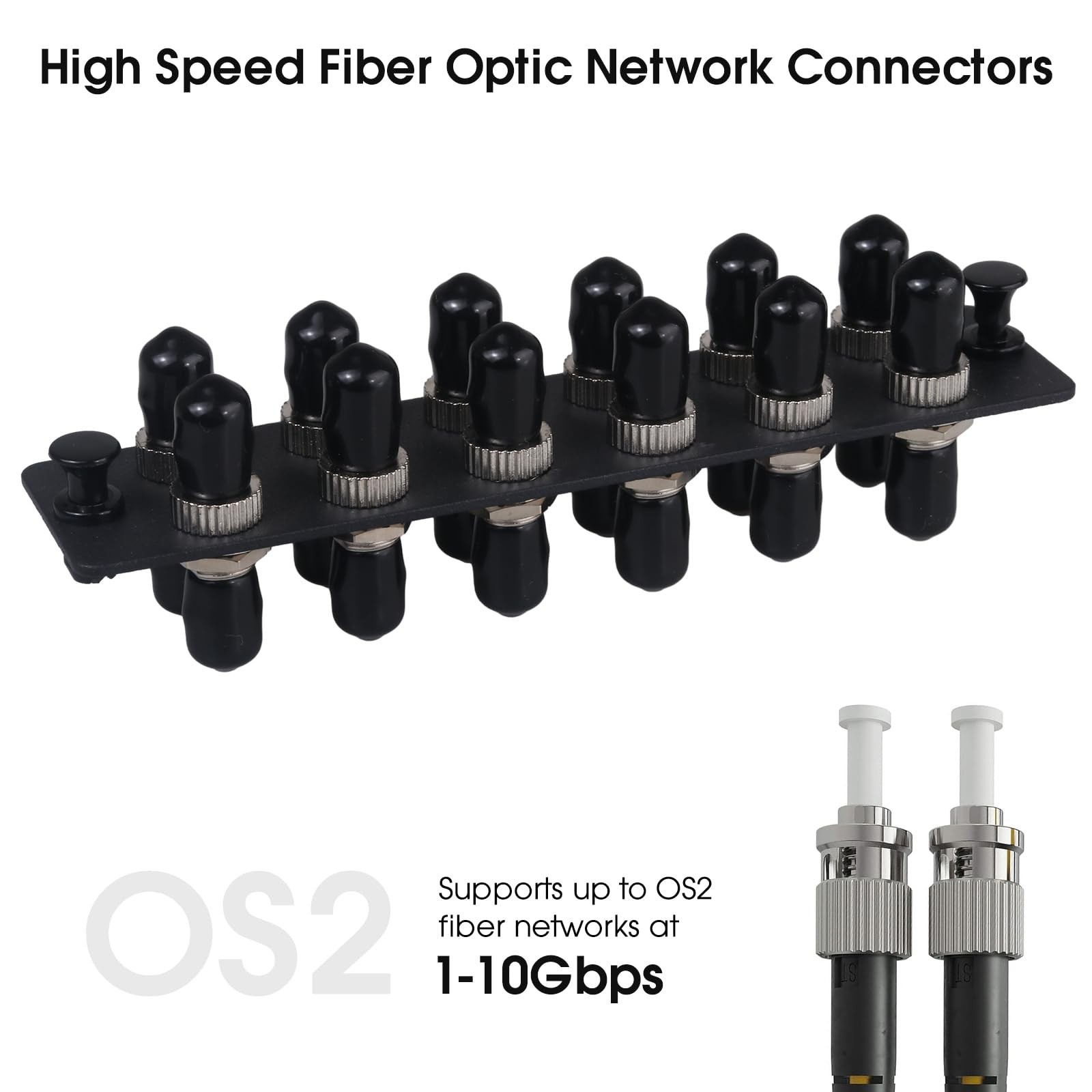 12 Fiber Ports 12 Simplex ST Fiber Patch Panel with Singlemode Black Adapters