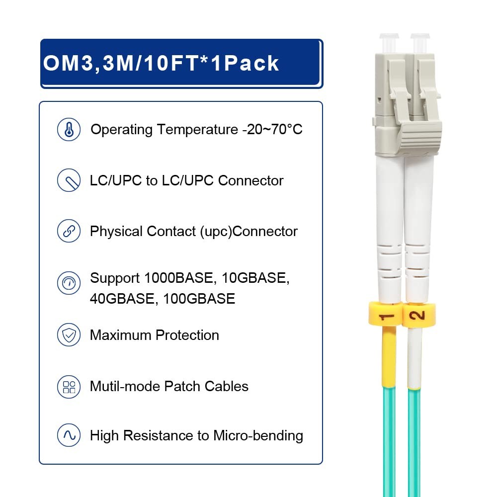 LC to LC Fiber Patch Cable OM3 3M/10ft Professional Grade A +, 10GB – 4Pack ⚡