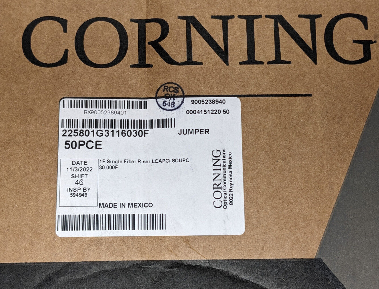 50X Corning 1F Single Fiber Riser LCAPC/SCUPC 30′ FT Jumper Patch